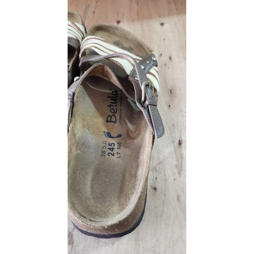 Betula by Birkenstock Brown Zebra Striped Studded Slip On Sandals sz US7 EU38